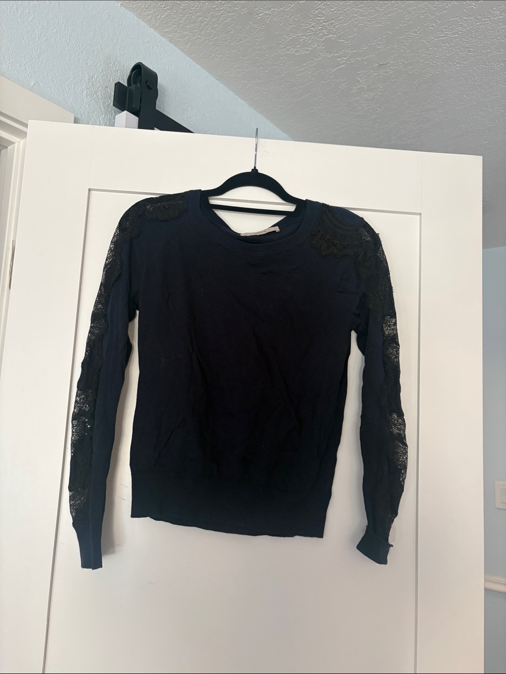 LOFT Blue Lace-Trim Crewneck lightweight Sweater/Top Sz XS